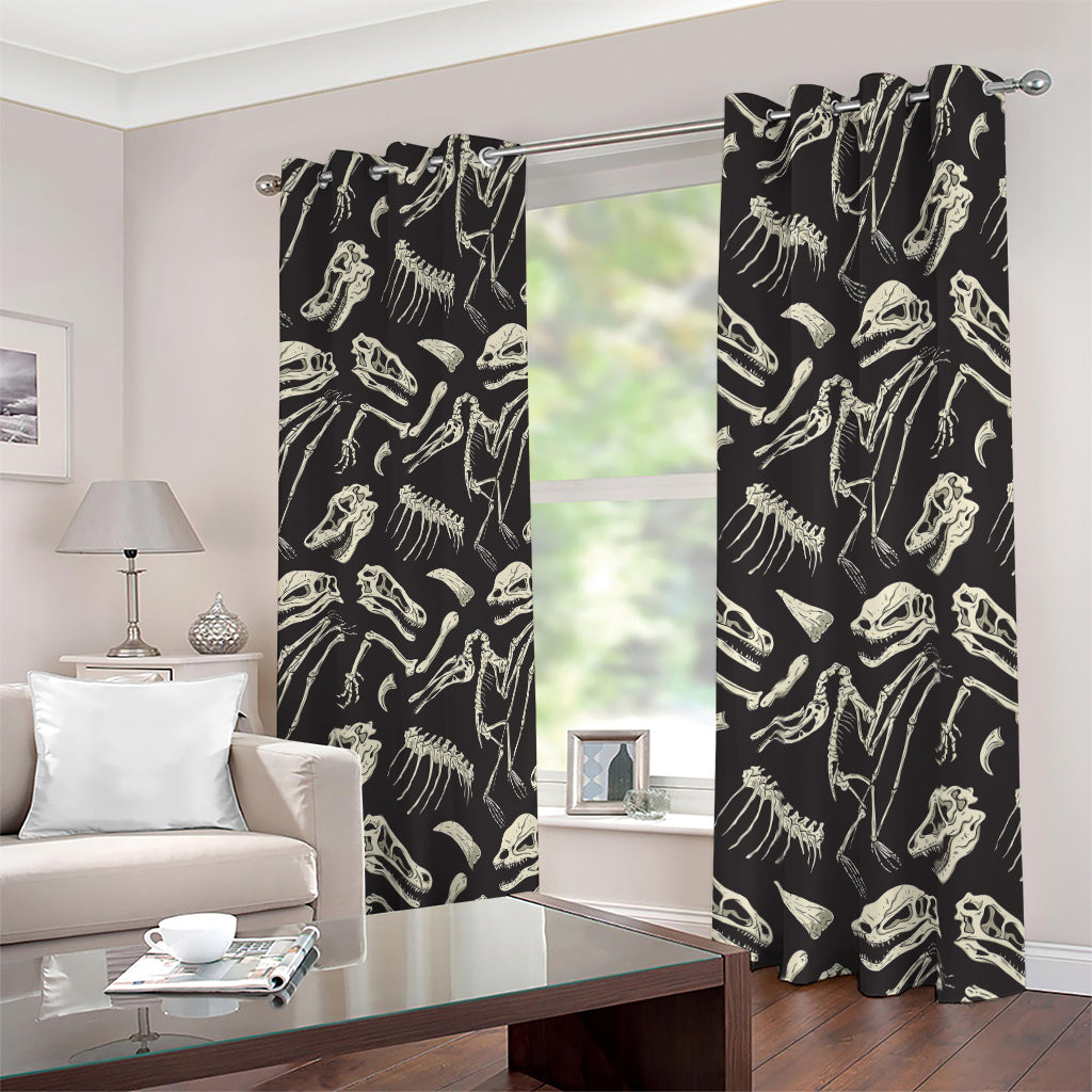 Monochrome Dinosaur Fossil Pattern Print Blackout Grommet Curtains