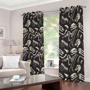 Monochrome Dinosaur Fossil Pattern Print Blackout Grommet Curtains