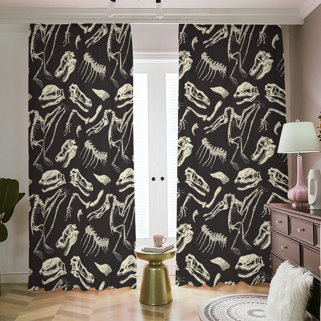 Monochrome Dinosaur Fossil Pattern Print Blackout Pencil Pleat Curtains