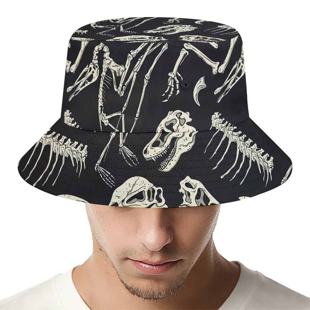 Monochrome Dinosaur Fossil Pattern Print Bucket Hat