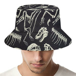 Monochrome Dinosaur Fossil Pattern Print Bucket Hat