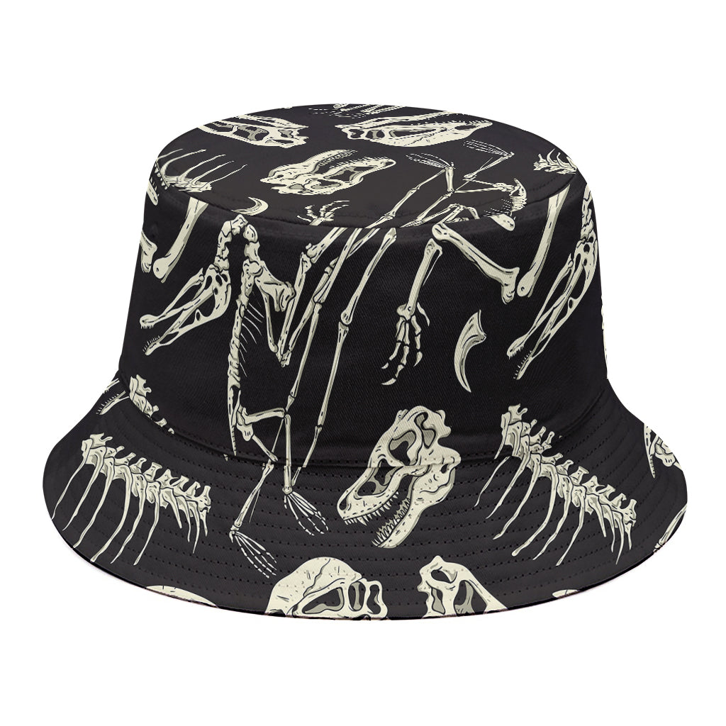 Monochrome Dinosaur Fossil Pattern Print Bucket Hat