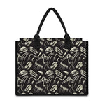 Monochrome Dinosaur Fossil Pattern Print Canvas Tote Bag