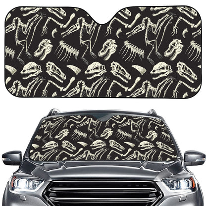Monochrome Dinosaur Fossil Pattern Print Car Windshield Sun Shade