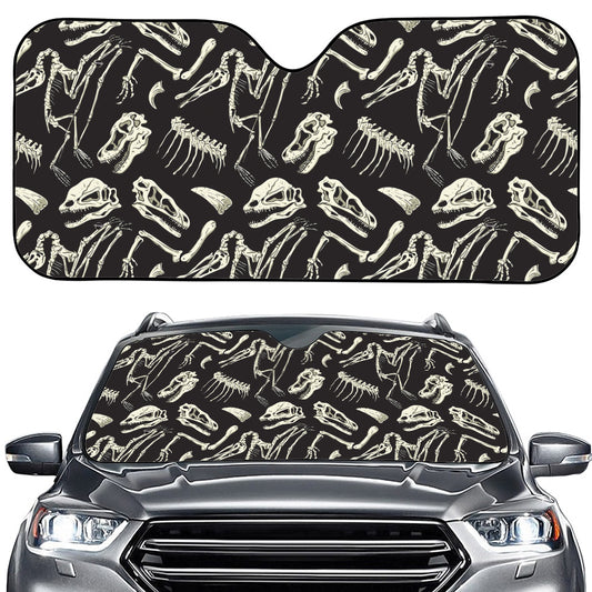 Monochrome Dinosaur Fossil Pattern Print Car Windshield Sun Shade
