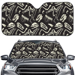 Monochrome Dinosaur Fossil Pattern Print Car Windshield Sun Shade
