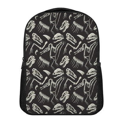 Monochrome Dinosaur Fossil Pattern Print Casual Backpack