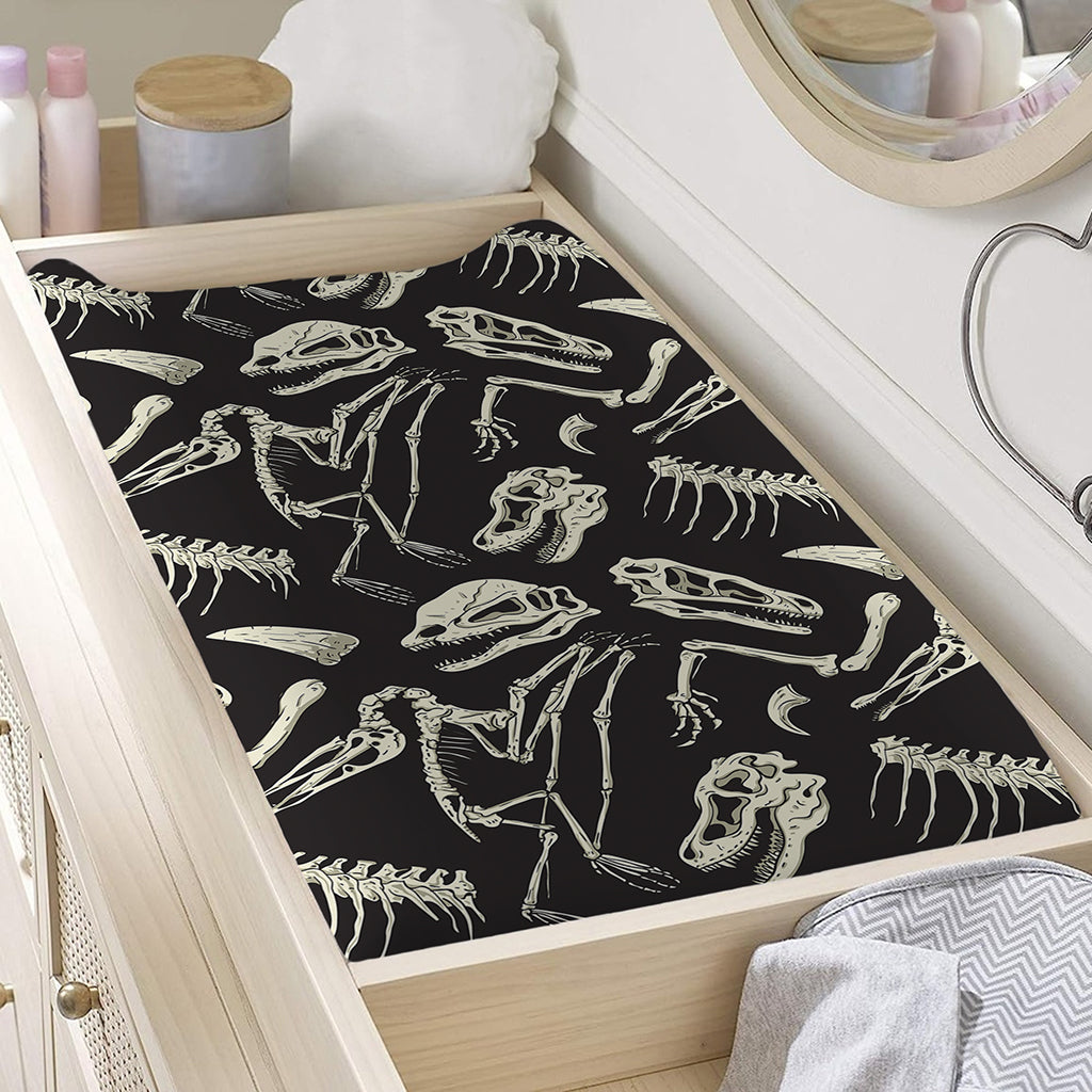 Monochrome Dinosaur Fossil Pattern Print Changing Pad Cover