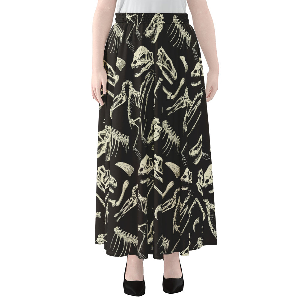 Monochrome Dinosaur Fossil Pattern Print Chiffon Maxi Skirt