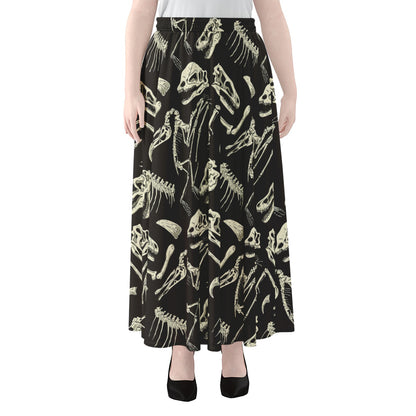 Monochrome Dinosaur Fossil Pattern Print Chiffon Maxi Skirt