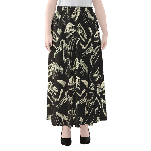 Monochrome Dinosaur Fossil Pattern Print Chiffon Maxi Skirt