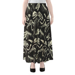 Monochrome Dinosaur Fossil Pattern Print Chiffon Maxi Skirt