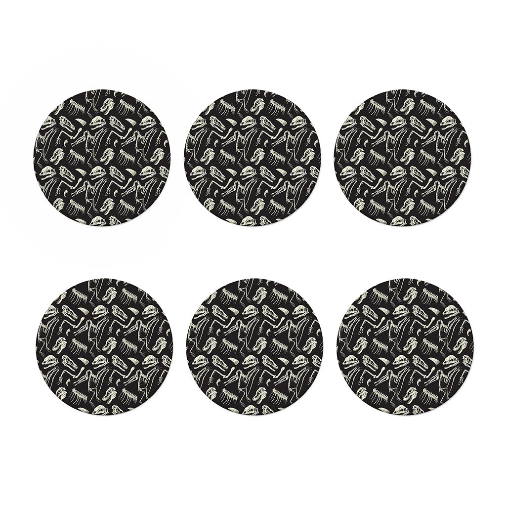 Monochrome Dinosaur Fossil Pattern Print Coaster Set