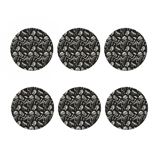 Monochrome Dinosaur Fossil Pattern Print Coaster Set