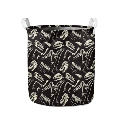 Monochrome Dinosaur Fossil Pattern Print Collapsible Laundry Basket