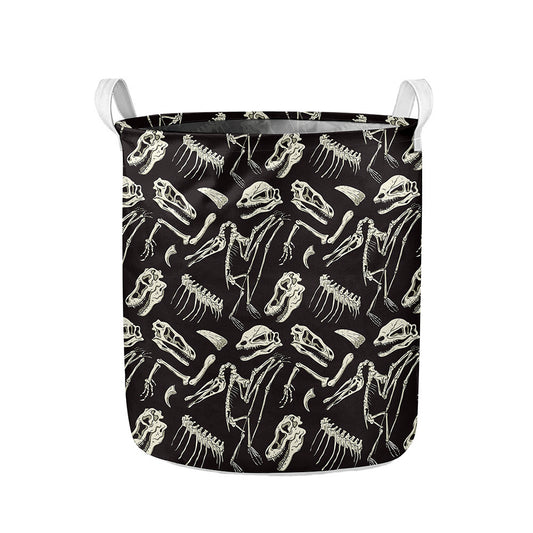 Monochrome Dinosaur Fossil Pattern Print Collapsible Laundry Basket