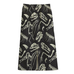 Monochrome Dinosaur Fossil Pattern Print Cotton Front Slit Maxi Skirt