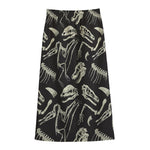 Monochrome Dinosaur Fossil Pattern Print Cotton Front Slit Maxi Skirt