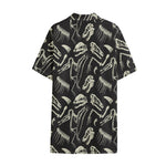 Monochrome Dinosaur Fossil Pattern Print Cotton Hawaiian Shirt