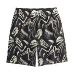 Monochrome Dinosaur Fossil Pattern Print Cotton Shorts