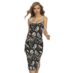 Monochrome Dinosaur Fossil Pattern Print Cross Back Cami Dress