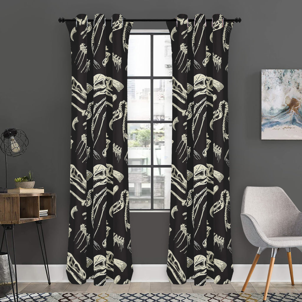 Monochrome Dinosaur Fossil Pattern Print Curtain
