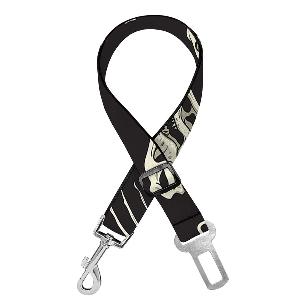 Monochrome Dinosaur Fossil Pattern Print Dog Seat Belt