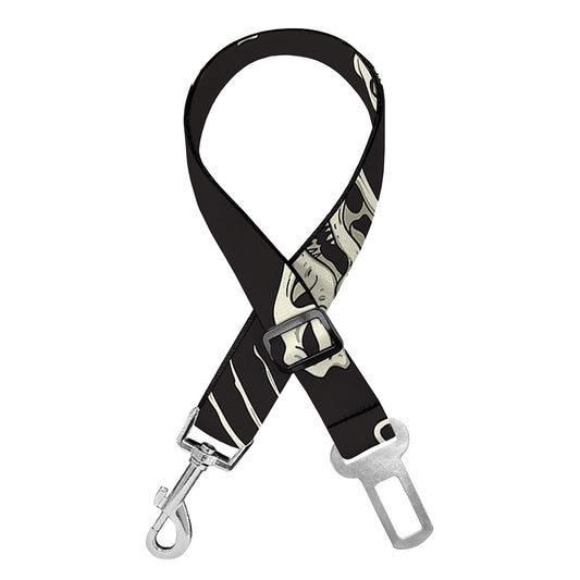 Monochrome Dinosaur Fossil Pattern Print Dog Seat Belt