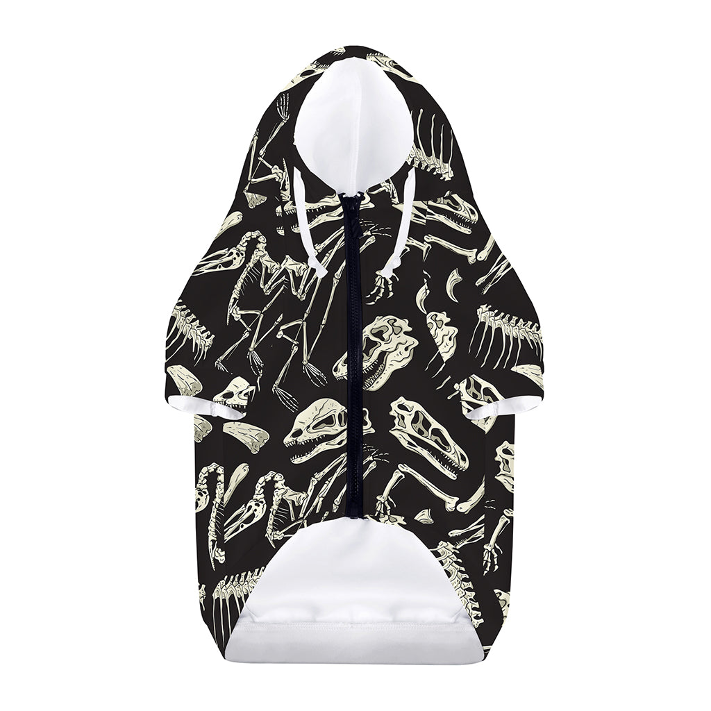 Monochrome Dinosaur Fossil Pattern Print Dog Zip Up Hoodie