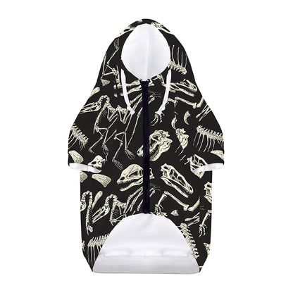 Monochrome Dinosaur Fossil Pattern Print Dog Zip Up Hoodie