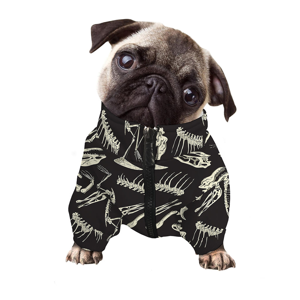 Monochrome Dinosaur Fossil Pattern Print Dog Zip Up Jacket