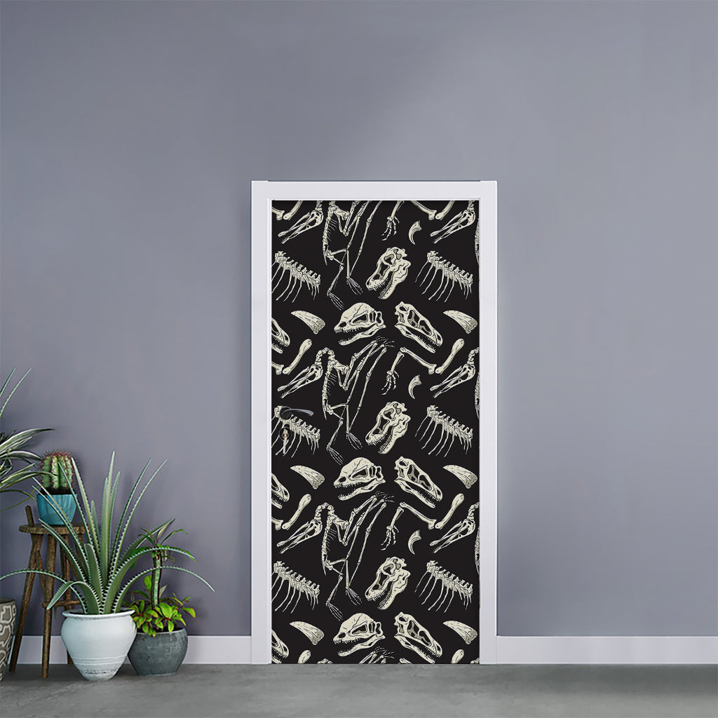 Monochrome Dinosaur Fossil Pattern Print Door Sticker