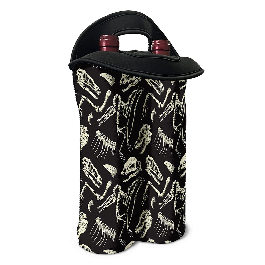 Monochrome Dinosaur Fossil Pattern Print Double Neoprene Wine Tote