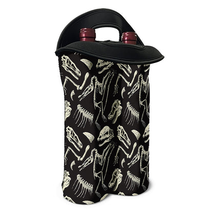 Monochrome Dinosaur Fossil Pattern Print Double Neoprene Wine Tote