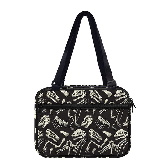 Monochrome Dinosaur Fossil Pattern Print Double Strap Bible Bag