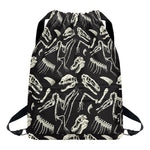 Monochrome Dinosaur Fossil Pattern Print Drawstring Backpack