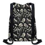 Monochrome Dinosaur Fossil Pattern Print Drawstring Backpack