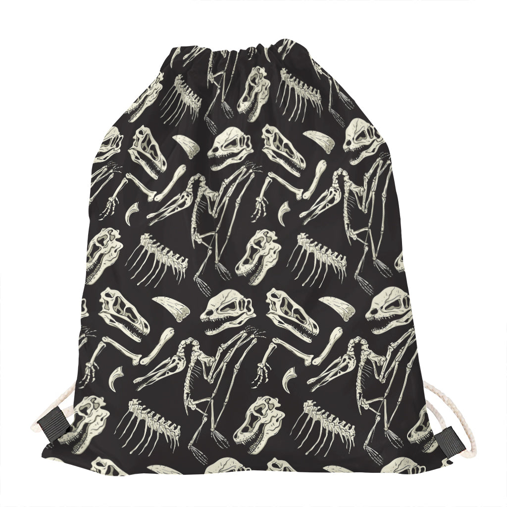 Monochrome Dinosaur Fossil Pattern Print Drawstring Bag