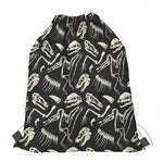Monochrome Dinosaur Fossil Pattern Print Drawstring Bag