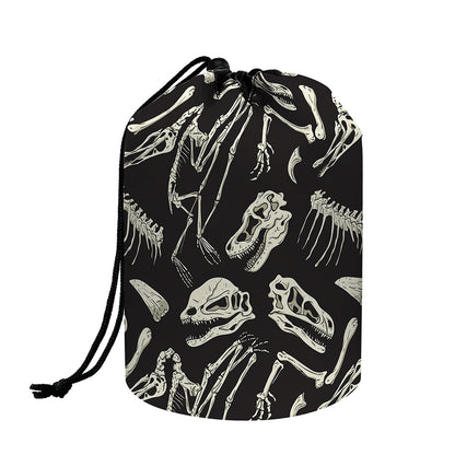 Monochrome Dinosaur Fossil Pattern Print Drawstring Makeup Bag