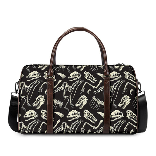 Monochrome Dinosaur Fossil Pattern Print Duffle Bag