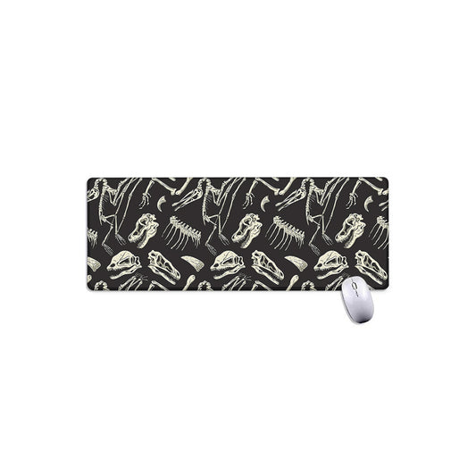 Monochrome Dinosaur Fossil Pattern Print Extended Mouse Pad