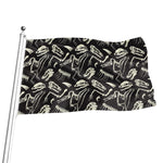 Monochrome Dinosaur Fossil Pattern Print Flag
