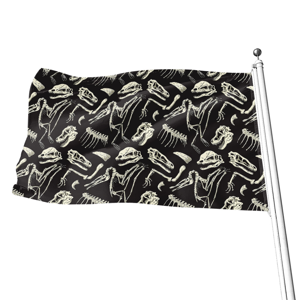Monochrome Dinosaur Fossil Pattern Print Flag