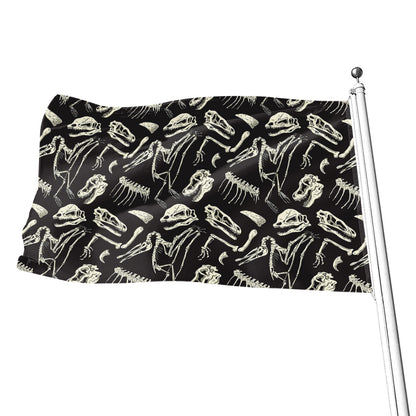 Monochrome Dinosaur Fossil Pattern Print Flag