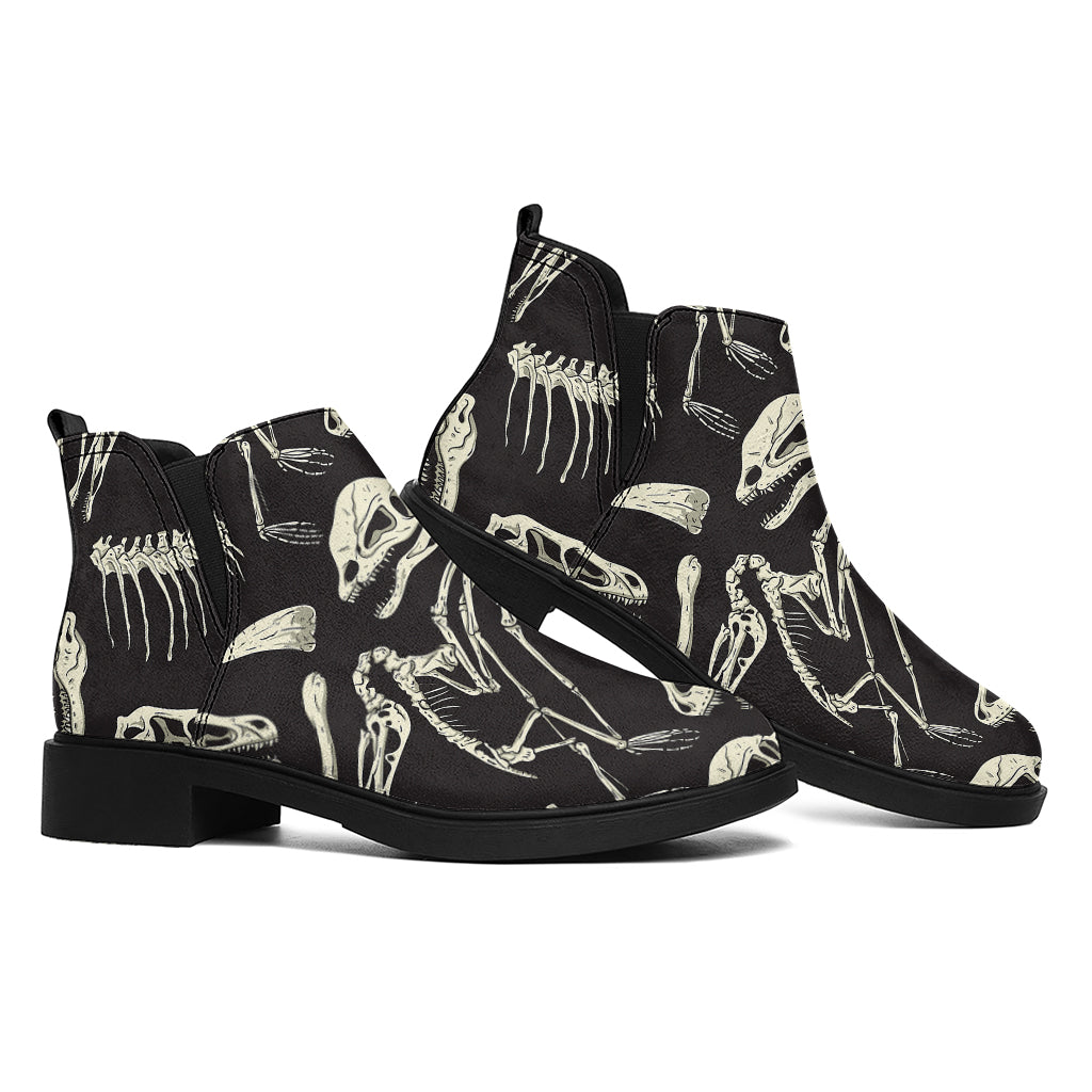 Monochrome Dinosaur Fossil Pattern Print Flat Ankle Boots