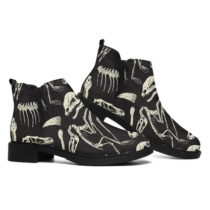 Monochrome Dinosaur Fossil Pattern Print Flat Ankle Boots