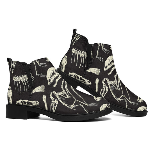 Monochrome Dinosaur Fossil Pattern Print Flat Ankle Boots