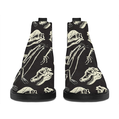 Monochrome Dinosaur Fossil Pattern Print Flat Ankle Boots