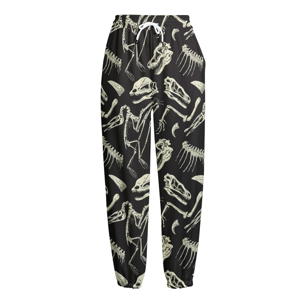 Monochrome Dinosaur Fossil Pattern Print Fleece Lined Knit Pants